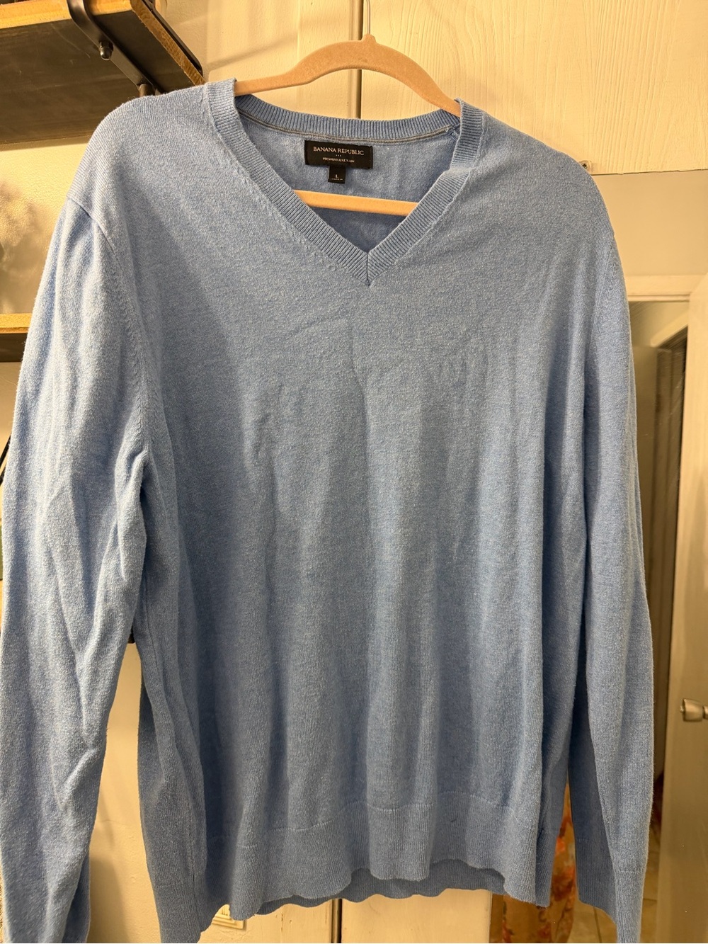 Banana Republic Men's Sky Blue V-Neck Sweater